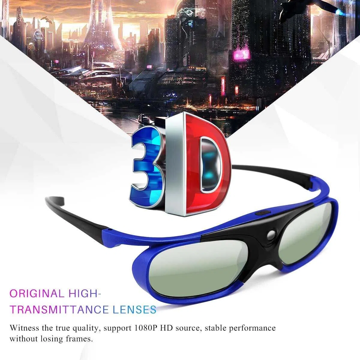 3D-Brille, wiederaufladbare 3D-Aktiv-Shutter-Brille für alle DLP-Link-3D-Projektoren, wiederaufladbare 3D-Brille, kompatibel mit Acer ViewSonic BenQ Optoma Viewsonic DLP-Projektor
