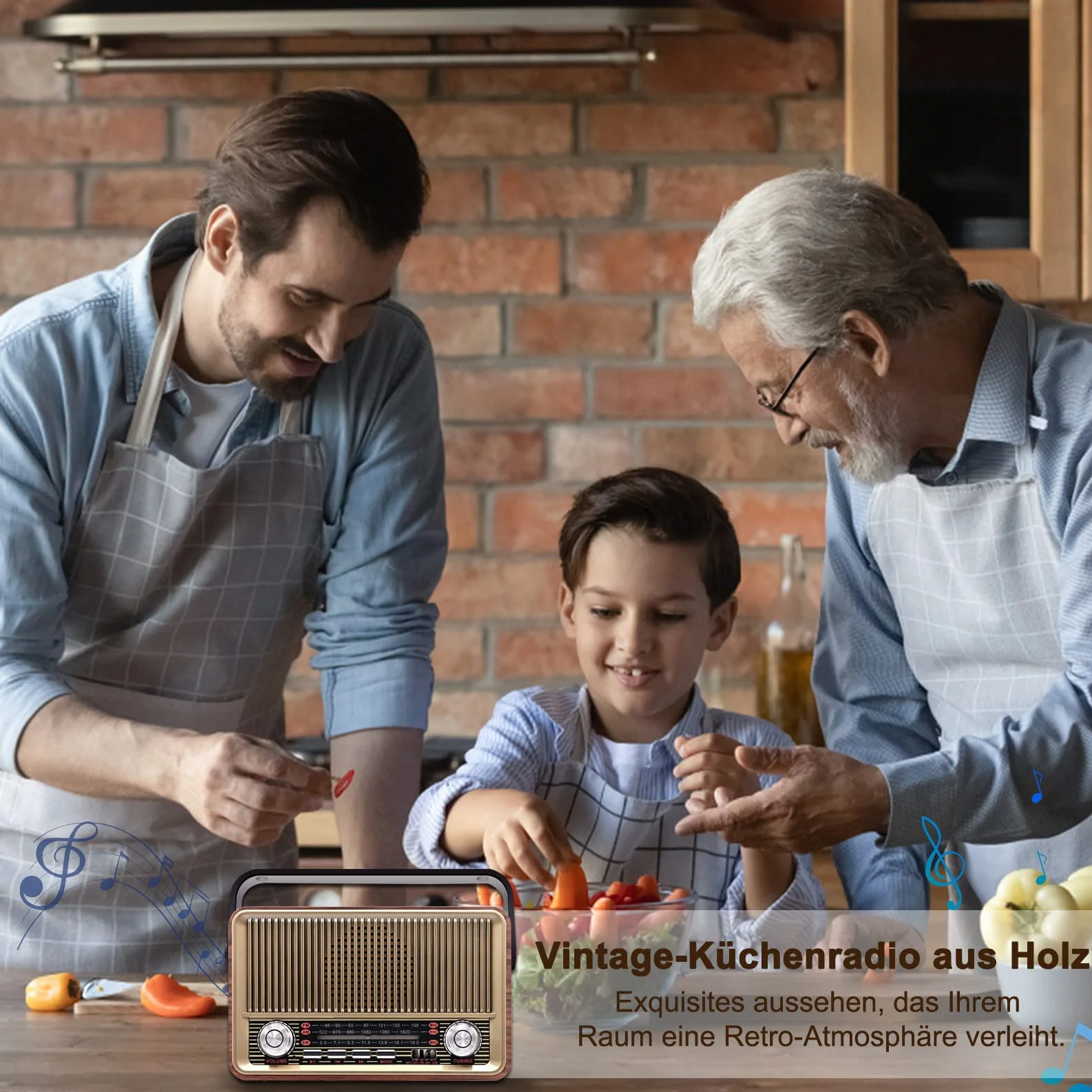 Retro Bluetooth 5.0 Radio - Nostalgie AM SW FM Vintage Gerät Mit 1200mAh Wiederaufladbarer Batterie, USB/TF Unterstützung - Für Küche, Büro Und Zuhause