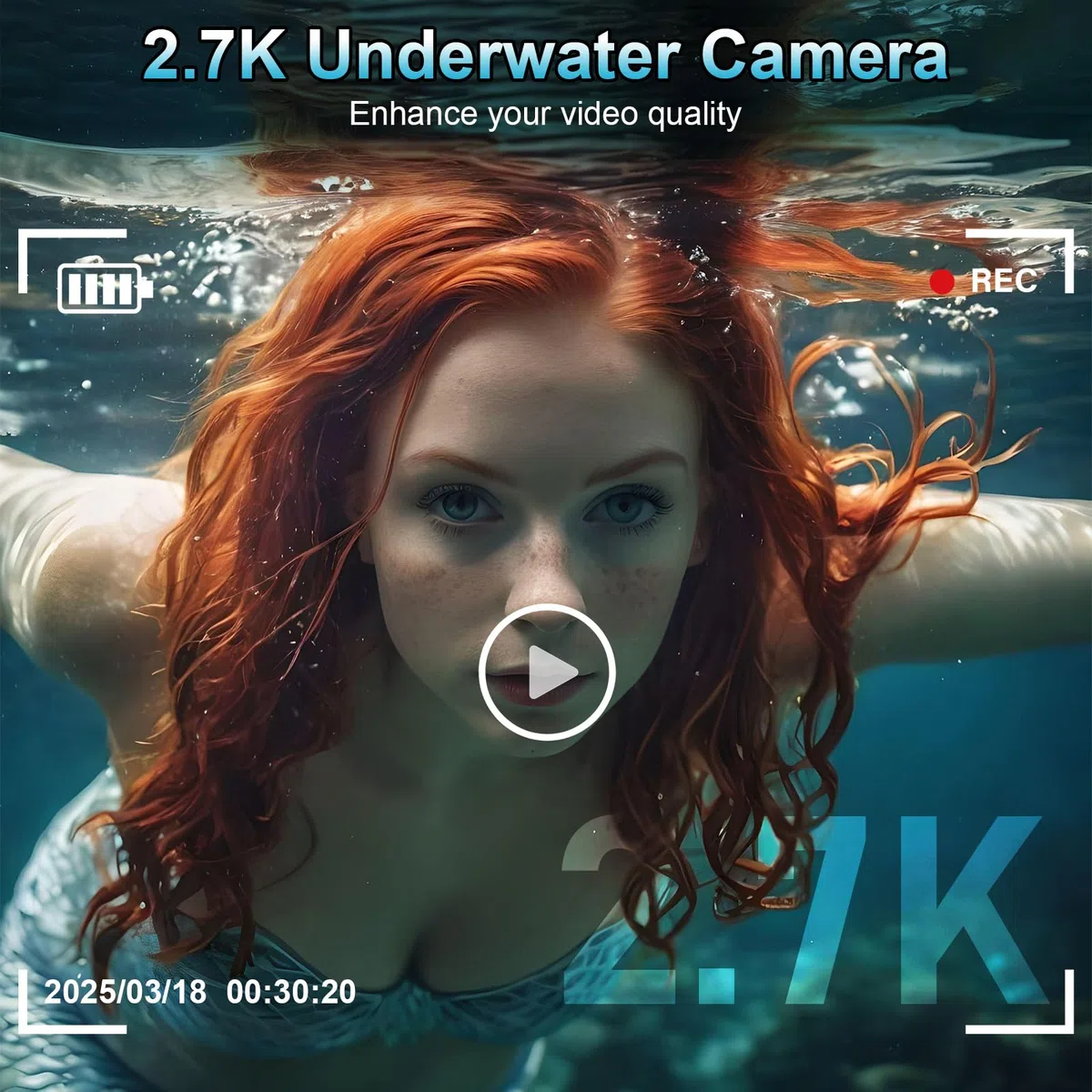 Unterwasserkamera 2.7K Digitalkamera wasserdichte 56MP Autofokus wasserdichte Kamera Fotokamera mit 32GB Karte