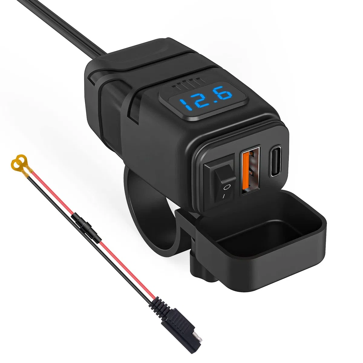 12V USB Steckdose Auto Ladegerät mit Schalter, Auto USB Ladegerät KFZ QC3.0 PD Type C mit Switch, KFZ LadegerätUSB C Wasserdicht für Wohnmobil Motorrad Boot Yacht (Blau)