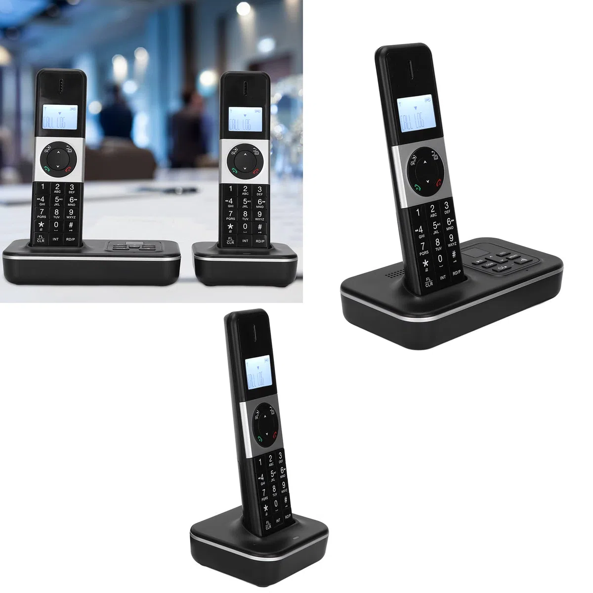 Telefon Schnurlos, Schnurloses Telefon mit 2 Hörern, Heimtelefon mit 1,6-Zoll-Display mit Hintergrundbeleuchtung, mit 16 Sprachen, Anrufweiterleitung, Anrufbeantworter, 50 Nummernspeicher, Wecker