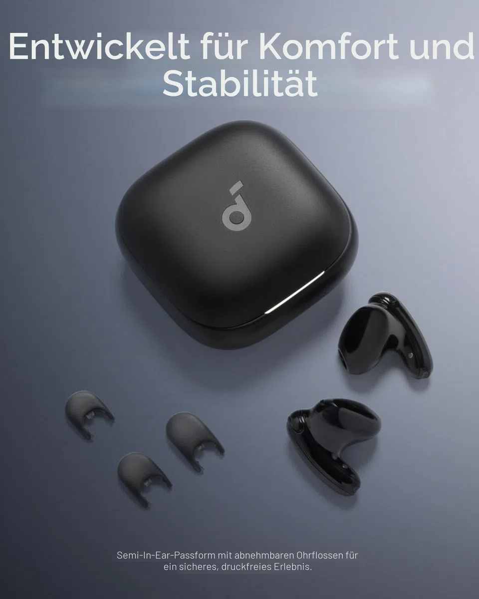 soundcore Liberty Buds by Anker, Semi-In-Ear Design, abnehmbare Ohrflügel, Adaptives Noise Cancelling in Echtzeit, Hi-Res, Kabellose Bluetooth-Earbuds, Übersetzungskopfhörer, 30h Spielzeit