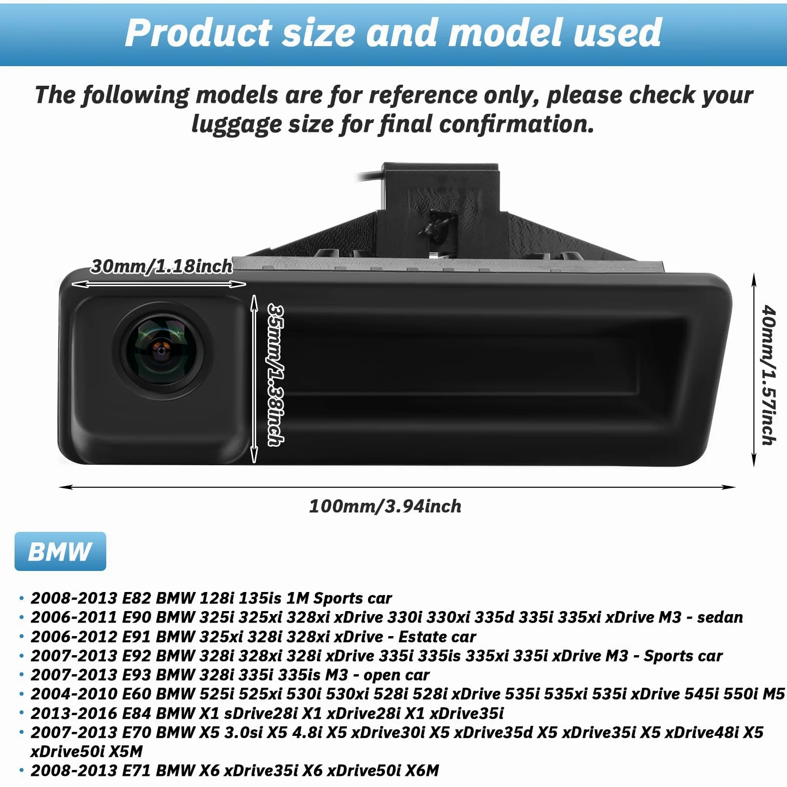 HD 720P Auto Rückfahrkamera Ersatz für BMW 3er 5er X6 E39 E60 E70 E82 E90, 170 Grad Weitwinkel Auto Nachtsicht Rückfahrkamera Parkkamera Wasserdicht