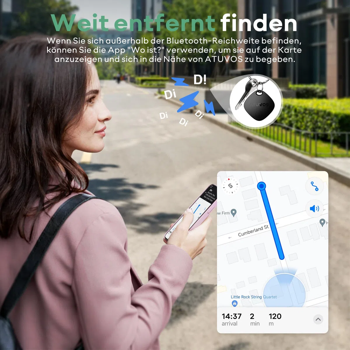 ATUVOS Air Tag Schlüsselfinder 4er Pack, Smart Tracker KeyFinder Kompatibel mit Apple Wo ist? APP (iOS NUR,Android Nicht unterstützt) Bluetooth Key Finder für Gepäck/Koffer/Taschen,Austauschbarer Akku