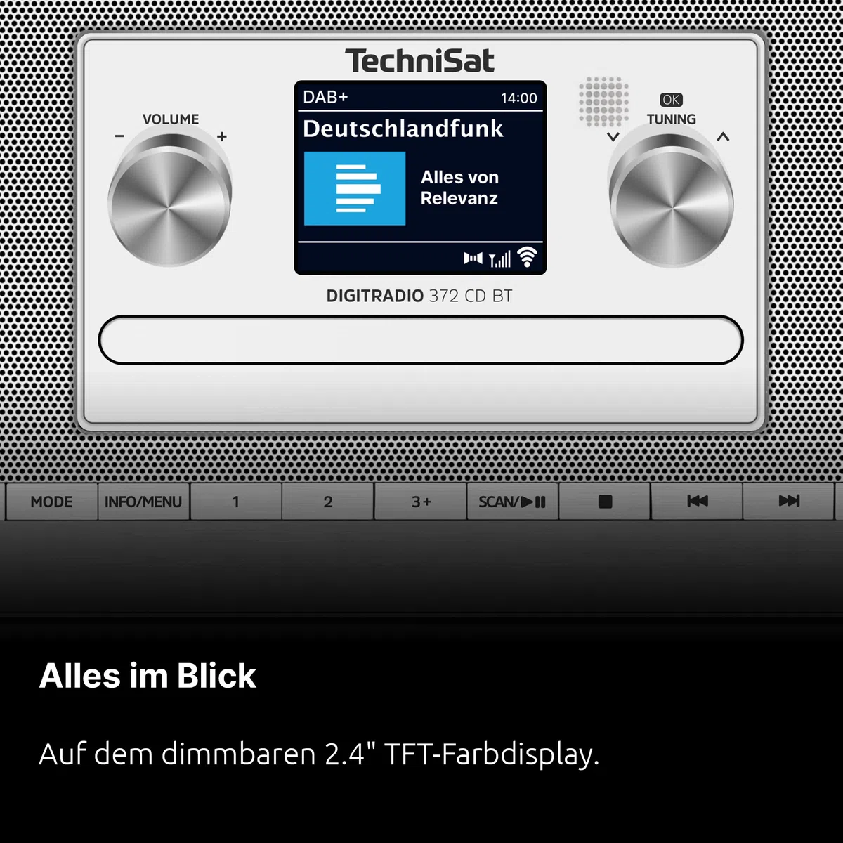 TechniSat DIGITRADIO 372 CD BT - Stereo Digitalradio, Kompaktanlage mit DAB+, UKW, CD-Player, Bluetooth, Farbdisplay, USB, AUX, Kopfhöreranschluss, Wecker, 10 Watt, Fernbedienung - Silber