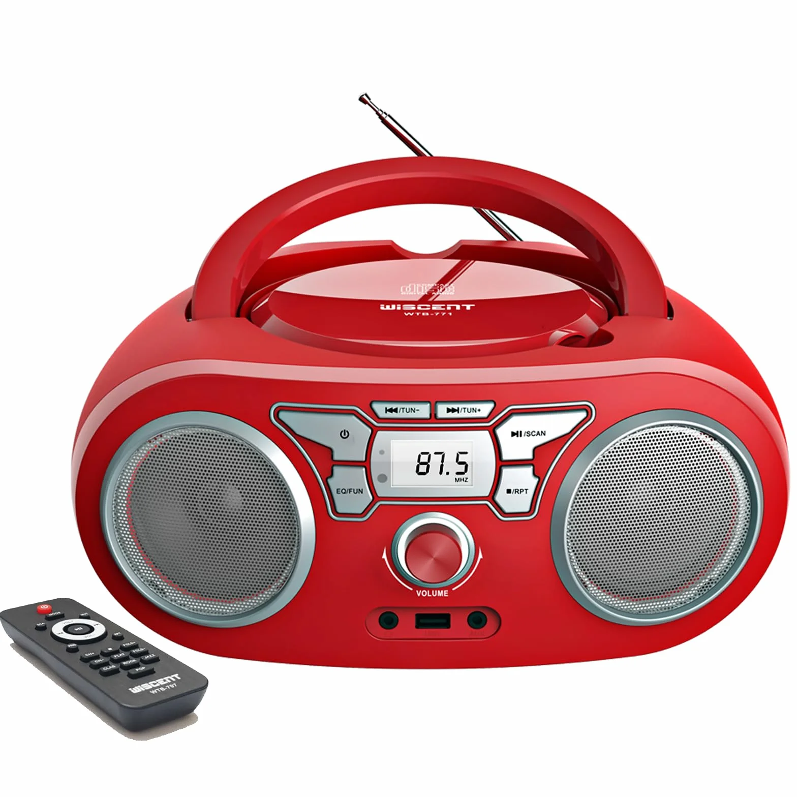 Tragbares Radio – mit CD-Player, Bluetooth Boombox, UKW-Radio, Fernbedienung, USB/AUX-Eingang, Kopfhöreranschlüsse, 4 Watt RMS Audio-Lautsprechern, Netz-/Batteriebetrieb