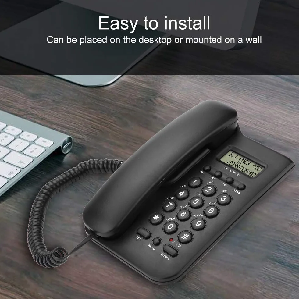 Schnurgebundenes Telefon, Desktop Telefon Festnetztelefon mit Elastischem Kabel Wandtelefon Kabelgebunden Telefon mit Schnur undAnrufe Display, für Zuhause Büro Hotel(Schwarz)