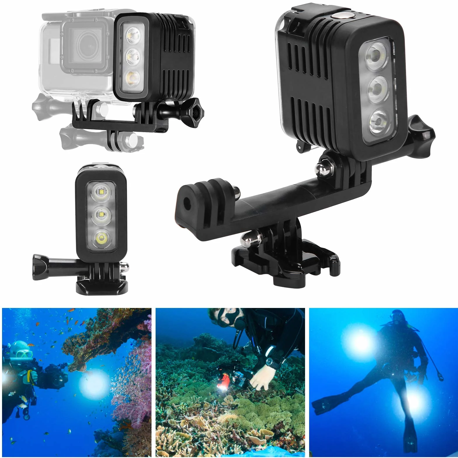 45M Wasserdichte LED Video Tauchfülllicht Unterwasser für 4/3+/3/2/1, Sj4000, Yi, 5/6 Session, Tauchlicht mit 3 Modi Hoch/Niedrig Helligkeit