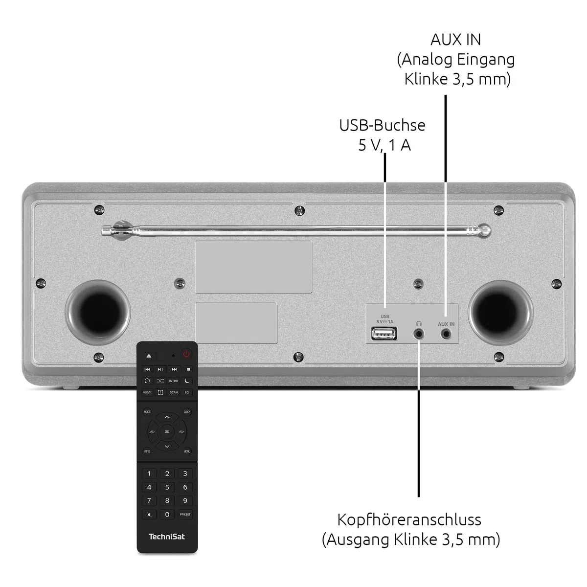 TechniSat DIGITRADIO 372 CD BT - Stereo Digitalradio, Kompaktanlage mit DAB+, UKW, CD-Player, Bluetooth, Farbdisplay, USB, AUX, Kopfhöreranschluss, Wecker, 10 Watt, Fernbedienung - Silber