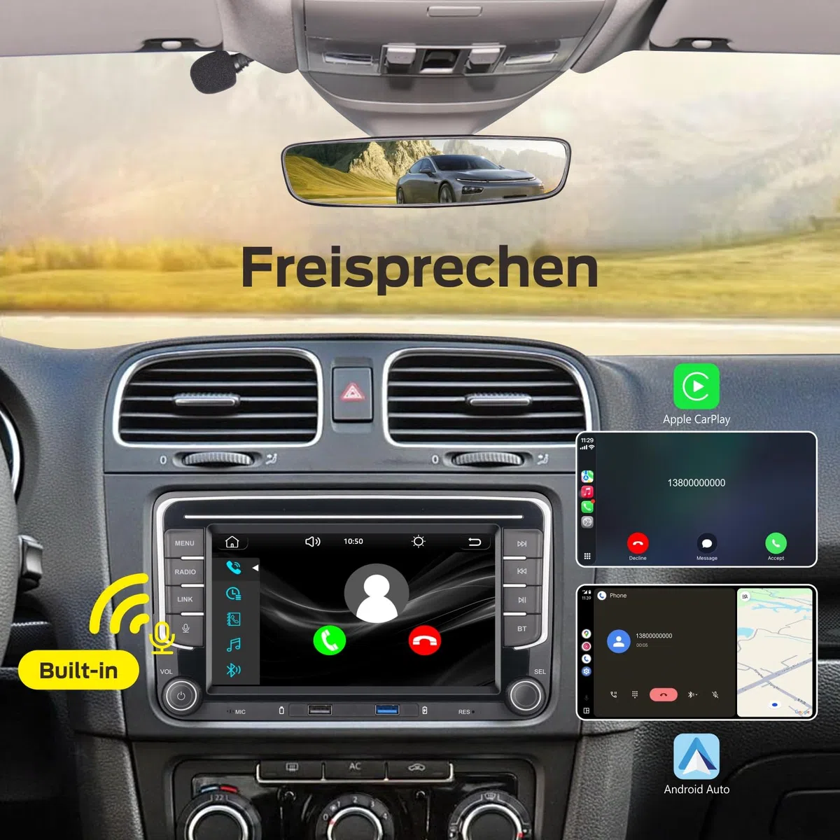 Spezialanschluss-Autoradio für VW Golf 5, 6, T5, Polo 6R, Passat mit Linux-System | Kabelloses CarPlay/Android Auto/Bluetooth/FM/AM/RDS/USB HiFi 100W