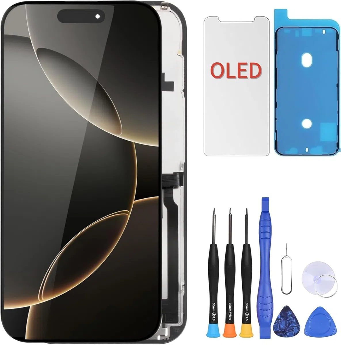 ZOETEC Soft OLED Display für iPhone 16 Pro (Nicht LCD) 6,3'' Full HD Display COF Touchscreen Digitizer Rahmen-Baugruppe mit Reparatur-Werkzeug-Sets, wasserdichter Klebstoff, gehärtetes Glas