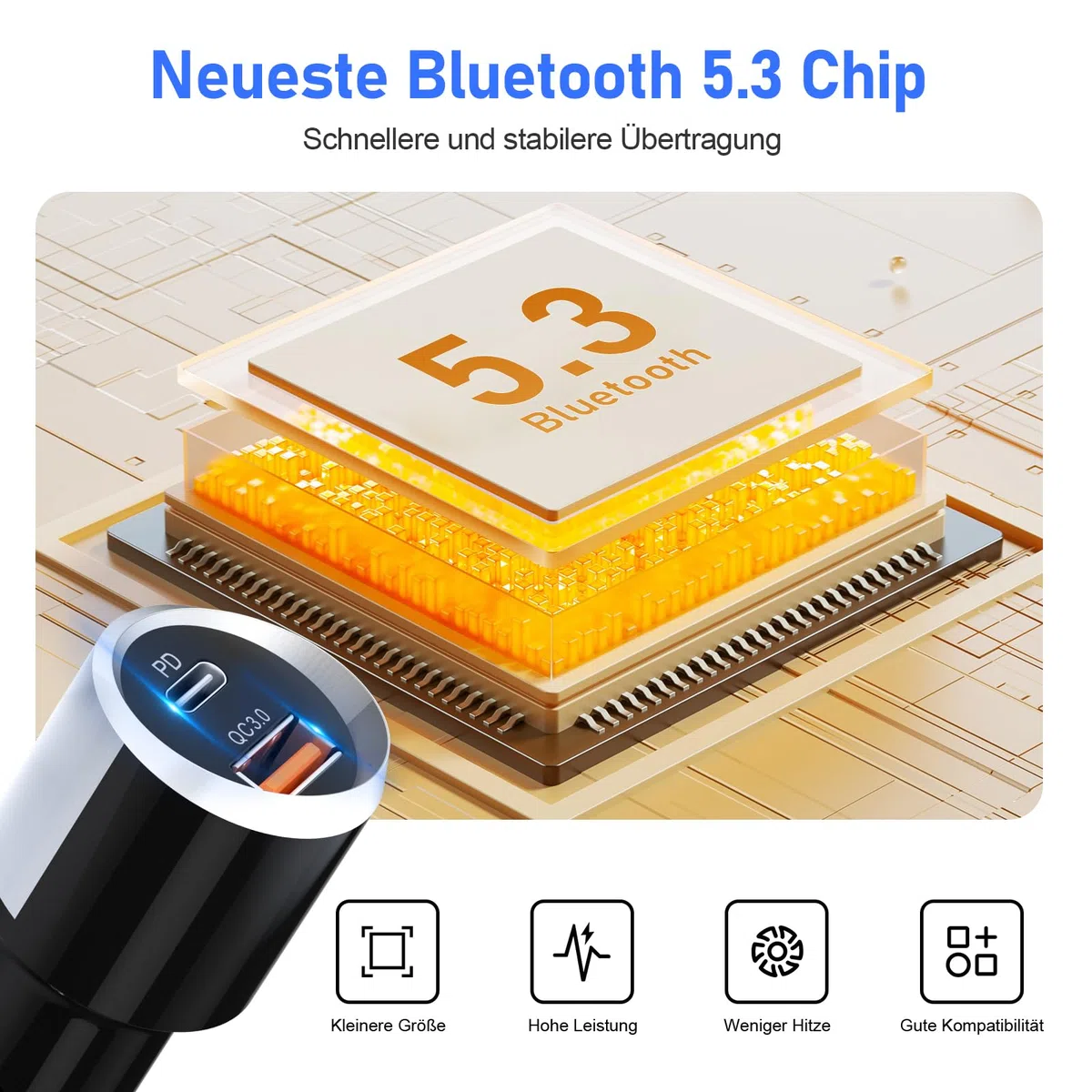 Bluetooth 5.3 FM Transmitter, SONRU Bluetooth Adapter Auto mit Freisprechanlage, [30W PD & 18W QC3.0] Schnelles Autoladegerät mit LED Farblicht Unterstützungs Aux Ausgang und TF Karte