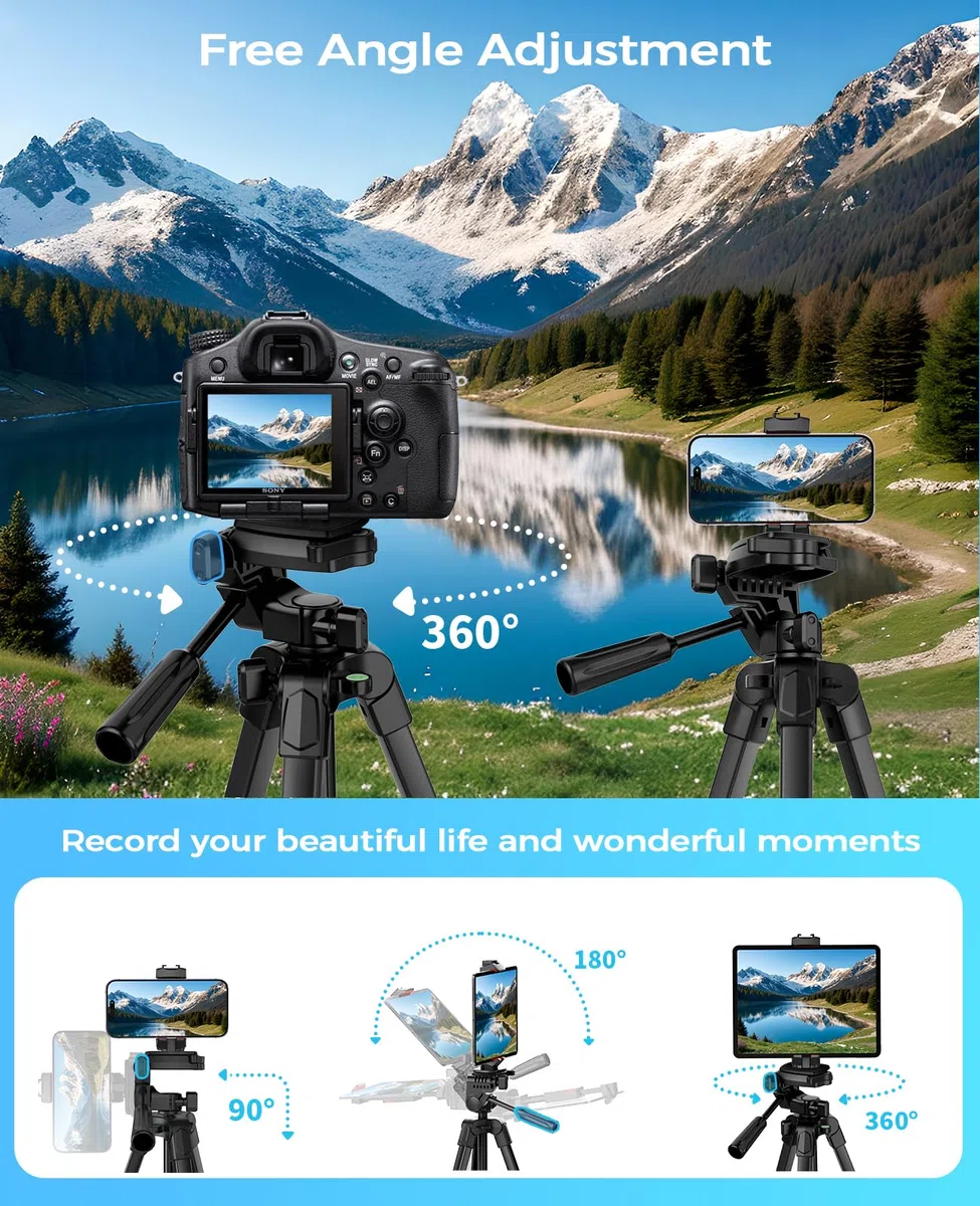 MACTREM 170 cm Aluminium Handy Stativ, Kamera Stativ für Smartphone iPad iPhone Tablet mit 2-in-1 Halterung & Fernauslöser, Tripod Camera für Videoaufnahmen/Selfies/Live-Stream/Vlogging