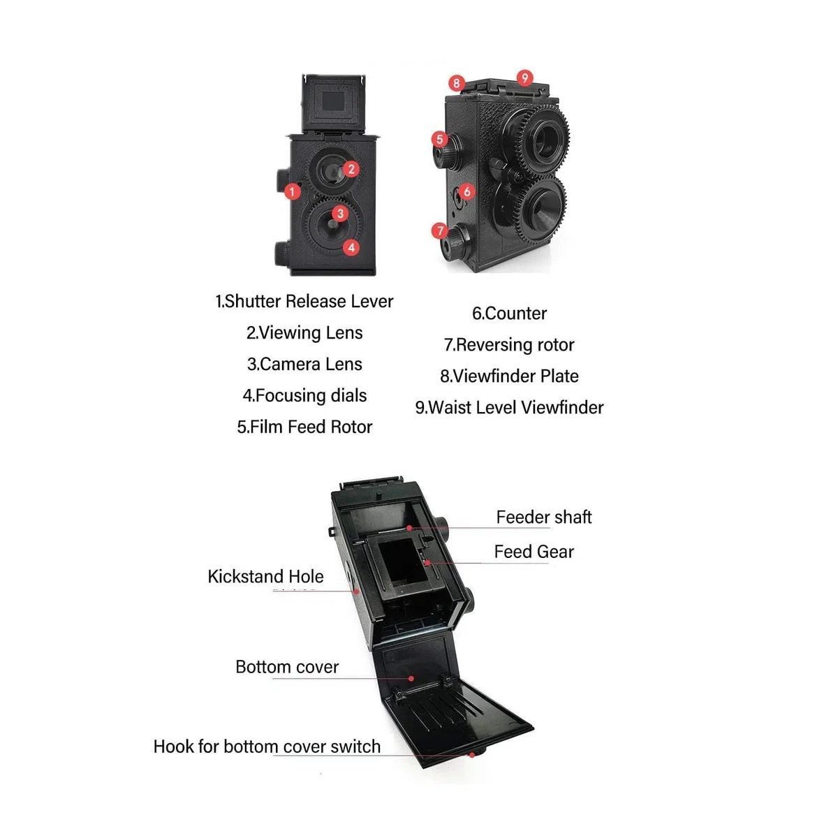 TLR-Kamera 35-mm-Film Twin Lens Reflex Kit, Dual-Objektiv-Filmkamera DIY Klassische Retro-Doppelreflexfilmkamera TLR-Kamera für 35-mm-135-Film