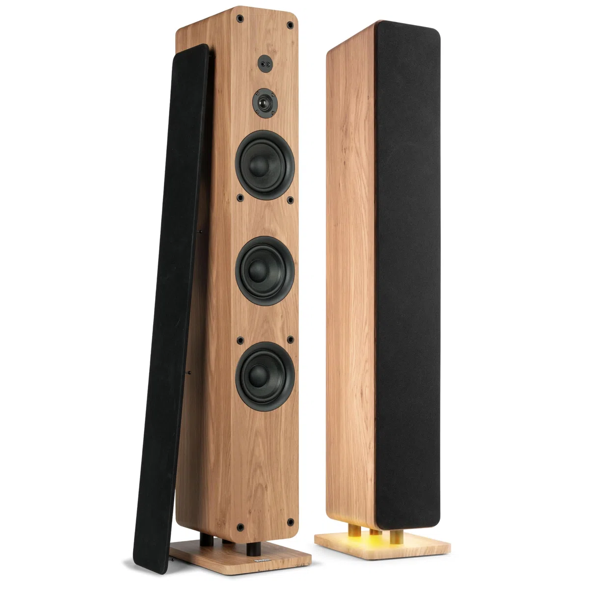 Audizio Arco Standlautsprecher Aktiv 2er Set Bluetooth 5.4 DAB Radio 320 Watt HiFi Lautsprecher Musikanlage Heimkino Soundsystem LED Licht Holzoptik Braun