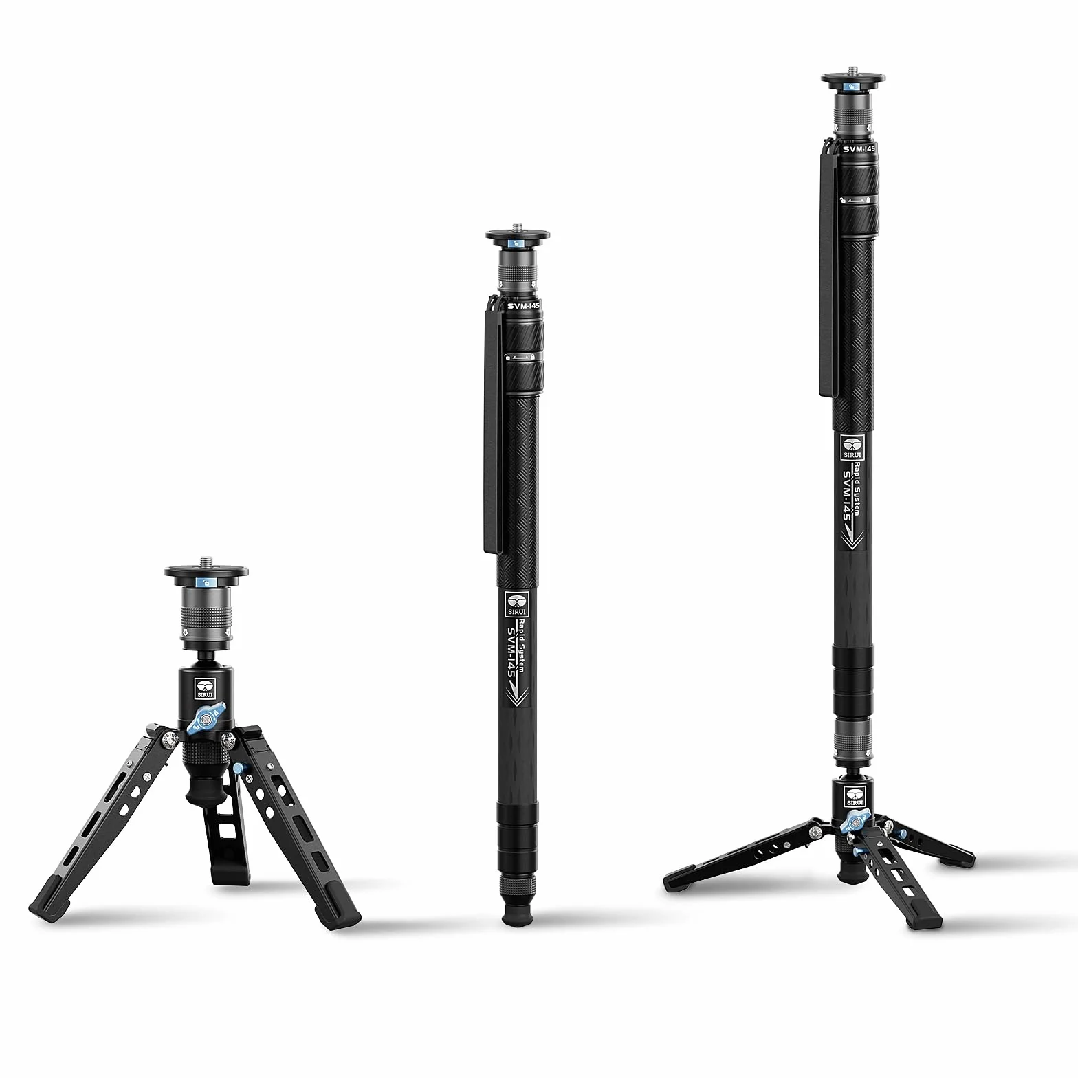 SIRUI SVM-145 Carbon Fiber Monopod mit Rapid System | 3-in-1 Modulares Einbeinstativ, 145cm, 10kg Traglast | Schnellverstellung & Schnellwechsel für DSLR & Video