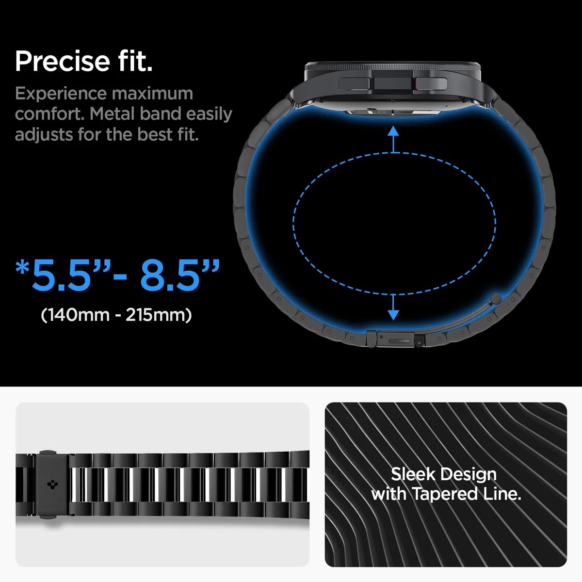 Spigen Modern Fit Metall 316L Armband Kompatibel mit Samsung Galaxy Watch 6 Classic 47mm (2023) Edelstahl - Schwarz