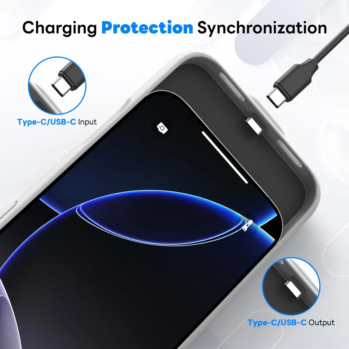 Akkuhülle für iPhone 16 Pro (6,3"), 7000mAh Wiederaufladbar Batterie Ladehülle Akku mit Panzer Schutz Glas, Powerbank Hülle Zusatzakku Akku Case Akku Ladehülle Handyhülle-Weiß