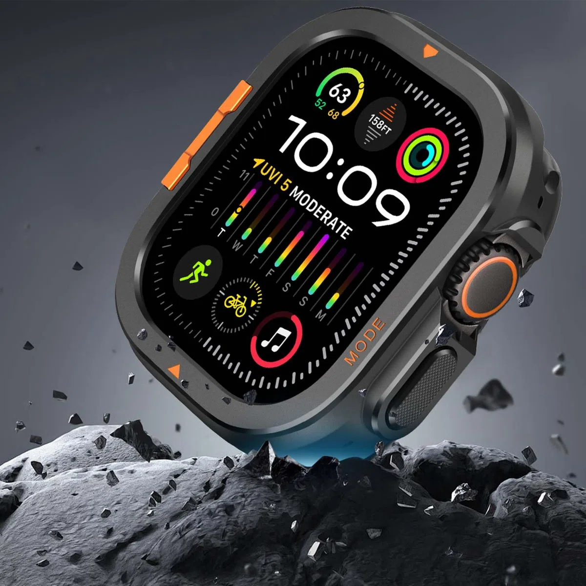 2 in 1 Hülle Kompatibel mit Apple Watch Ultra 3/2/1 49mm, Robuste Schutzhülle mit Rückrahmen für iWatch 49 mm, Schwarz