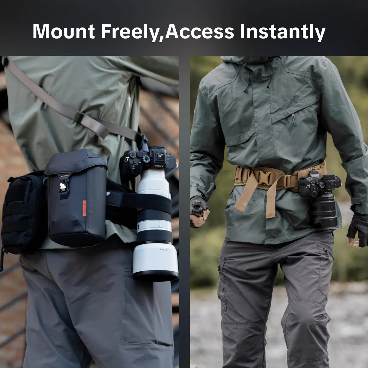PGYTECH OneMo Kamera Hüftgurt für schwere Ausrüstung, gepolstert & atmungsaktiv, kompatibel mit OneMo TAC Rucksack, Schnellverschlussclip, Objektivtasche, Filtertasche, Schwarz Camouflage/Wolf Braun