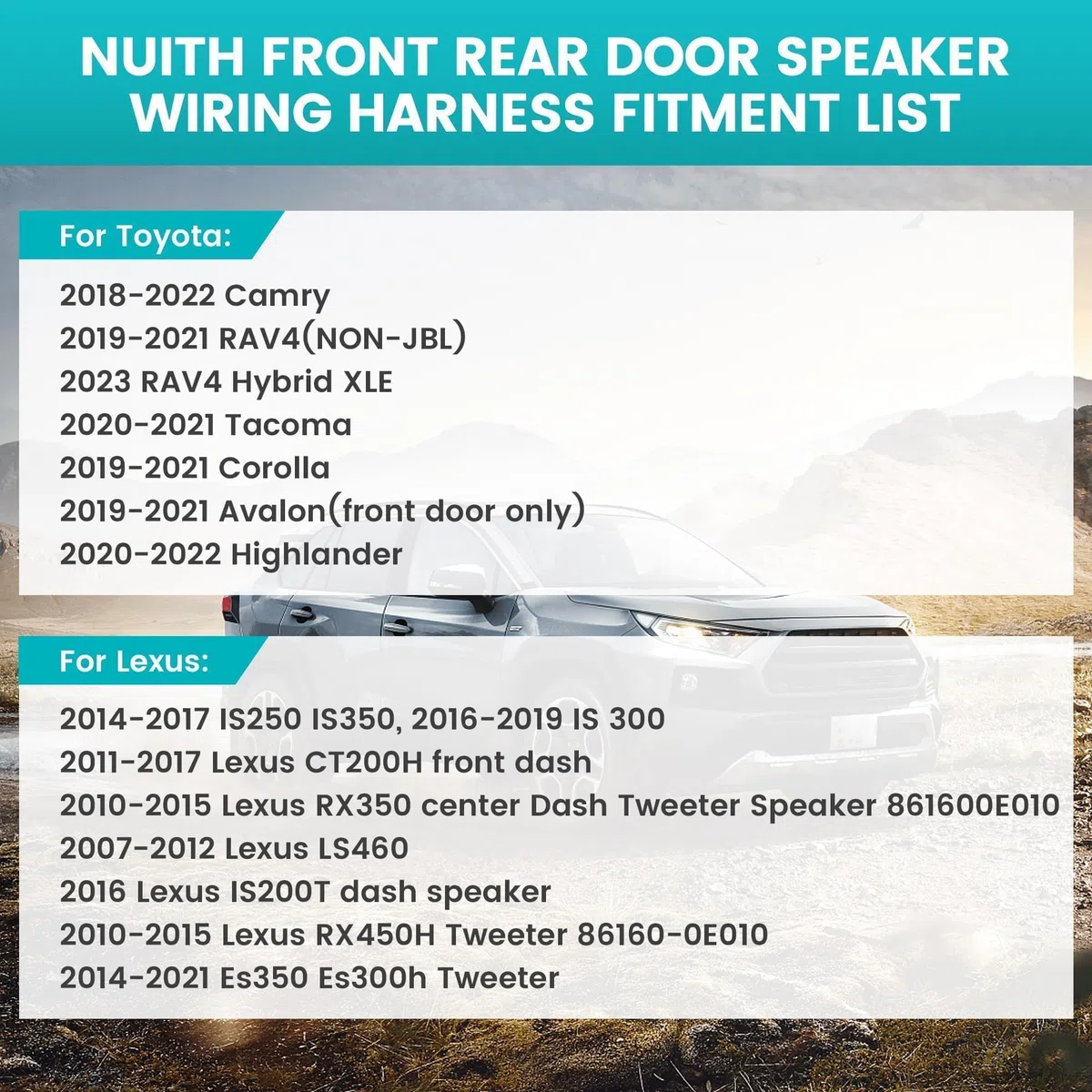 NuIth Lautsprecher-Kabelbaum für 2018–2022 Toyota Camry/RAV4/Tacoma/Corolla/Highlander/Avalon, Armaturenbrett-Hochtöner-Lautsprecher-Kabelbaum für 2014–2017 Lexus is CT, 2 Stück