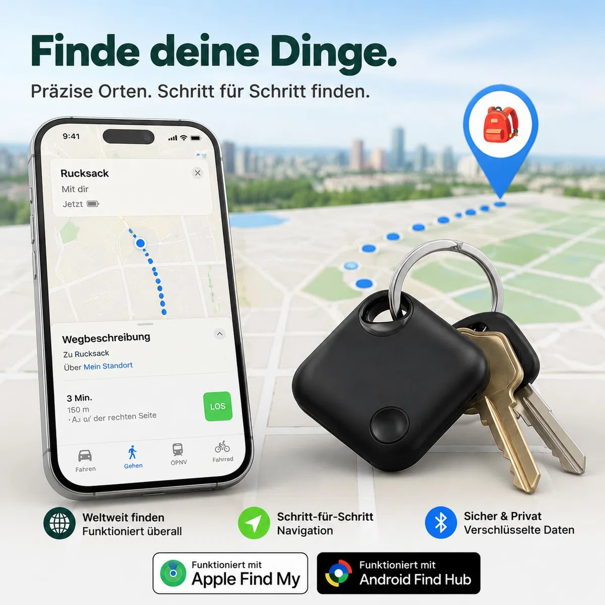 Schlüsselfinder Air Tracker für iOS & Android, Koffer Tracker Dual System Schlüsselfinder kompatibel mit Apple „Wo ist?“ & Google Find Hub, ohne ABO,Smart Tag Wiederaufladbarer Tracker 4pcs