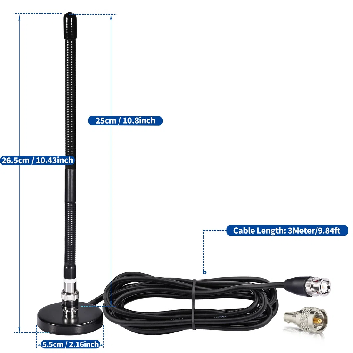 Bingfu CB Antenne 27-MHz CB-Radioantenne BNC PL259 Soft Whip Magnetfuß Antenne Kompatibel mit Cobra Midland Uniden Maxon President Tragbarer tragbarer CB-Radio-Mobilfunk-Scanner