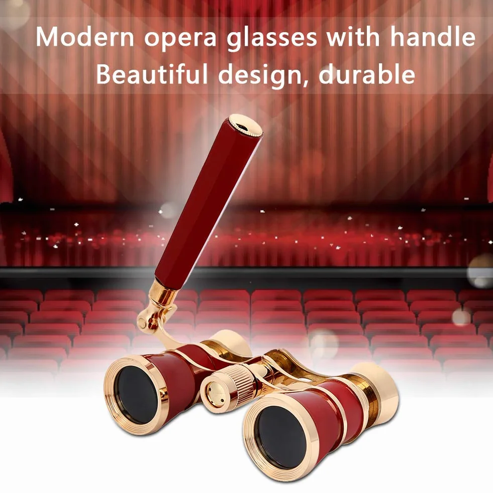 SYH&AQYE 3 X 25 mm Tragbares Opernfernglas, Opernbrille mit Zentralem Fokus und BAK 7 Prisma für Erwachsene, Kinder, Frauen in Der Konzerttheateroper(Rot)