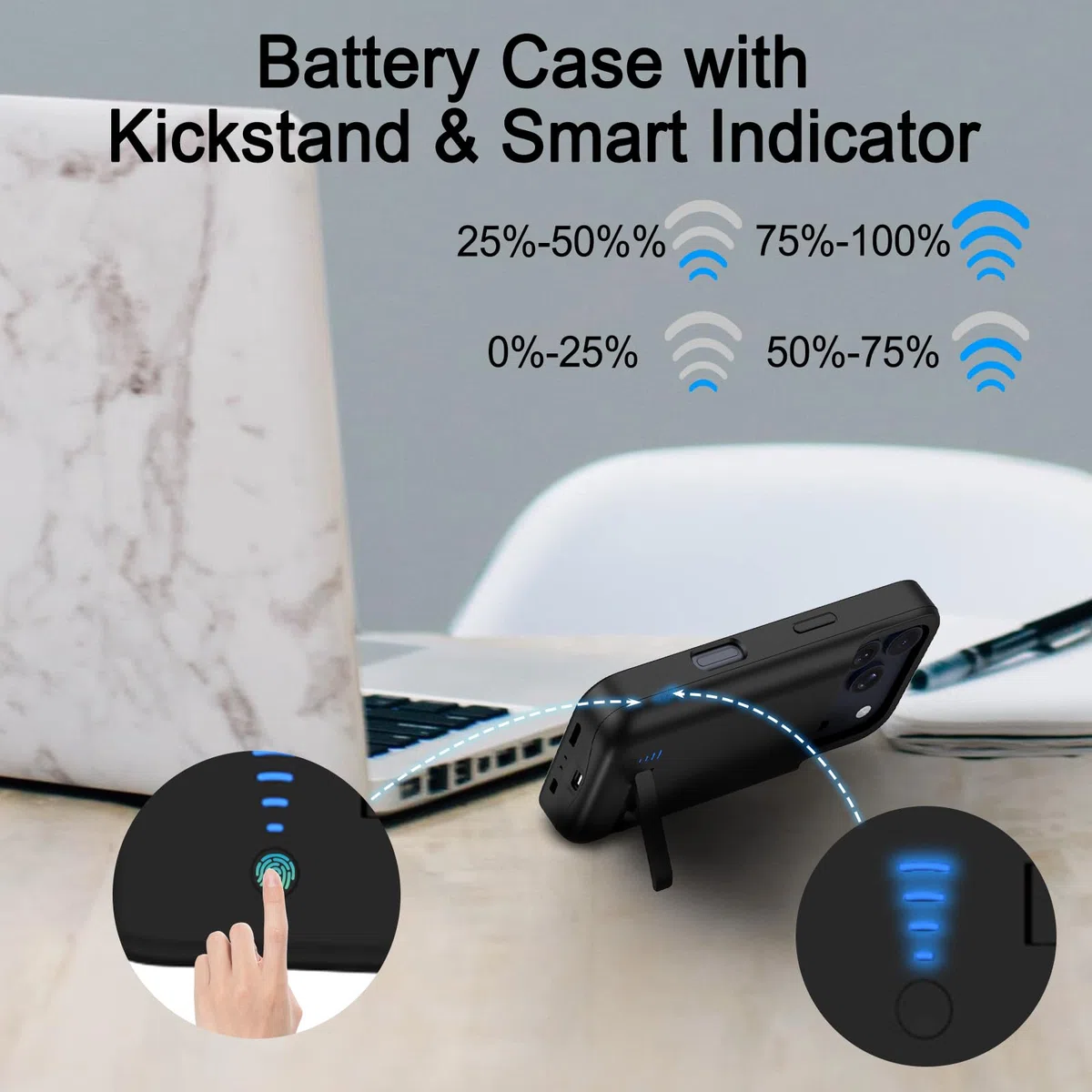 Akkuhülle für iPhone 17 Pro Max (6,9"), 8500mAh Tragbares Ladegerät Wiederaufladbar Akku Hülle mit Standfuß,Powerbank Handyhülle Verlängerte Batteriesicherung für iPhone 17 Pro Max