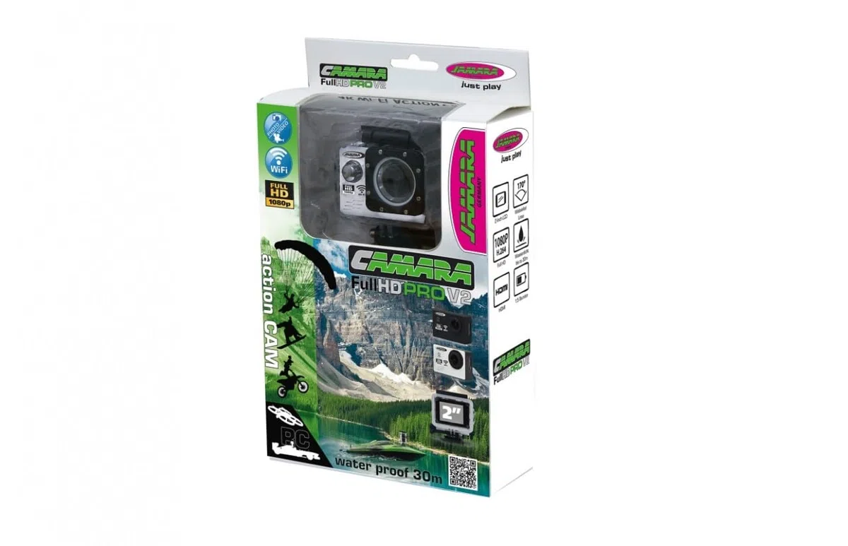 JAMARA 177891 - Camara Full HD Pro WiFi V2 - 16MP, 1080p, 170° Weitwinkel, wasserdicht bis 30m, 2 Zoll LCD-Display, Foto/Video Funktion per Smartphone steuern, inkl. sämtlichen Halterungen, weiß