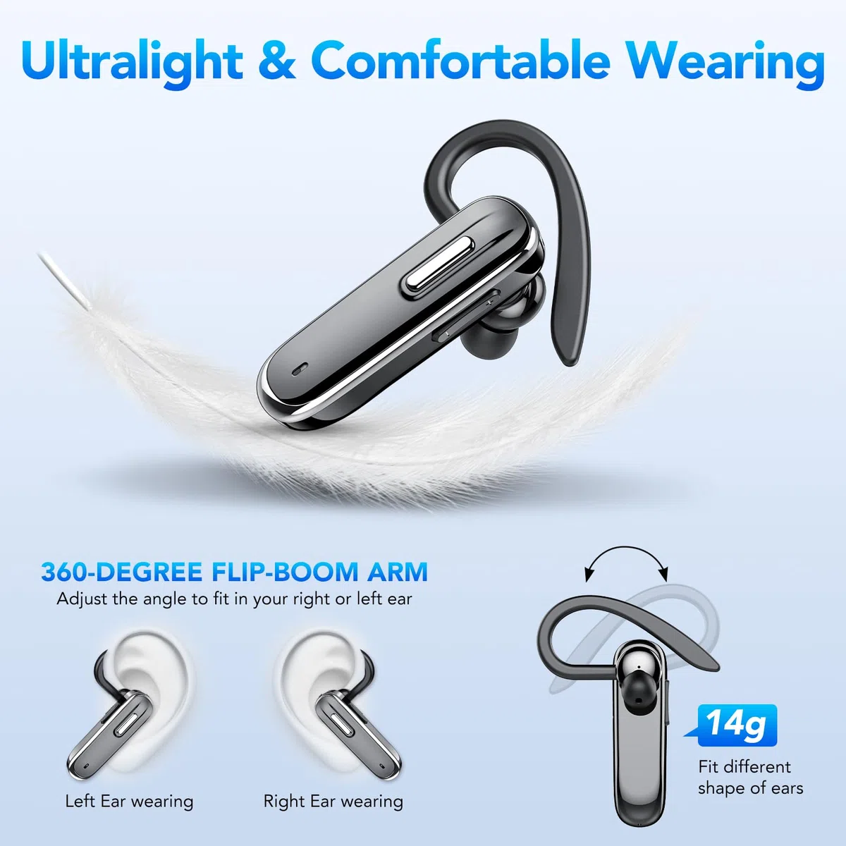 Kabelloses Bluetooth-Headset mit CVC8.0 Dual-Mikrofon V5.3, Freisprecheinrichtung, Bluetooth, 25 Stunden klare Anrufe, mit Schnellladebox über USB-C für iPhone, Android, PC