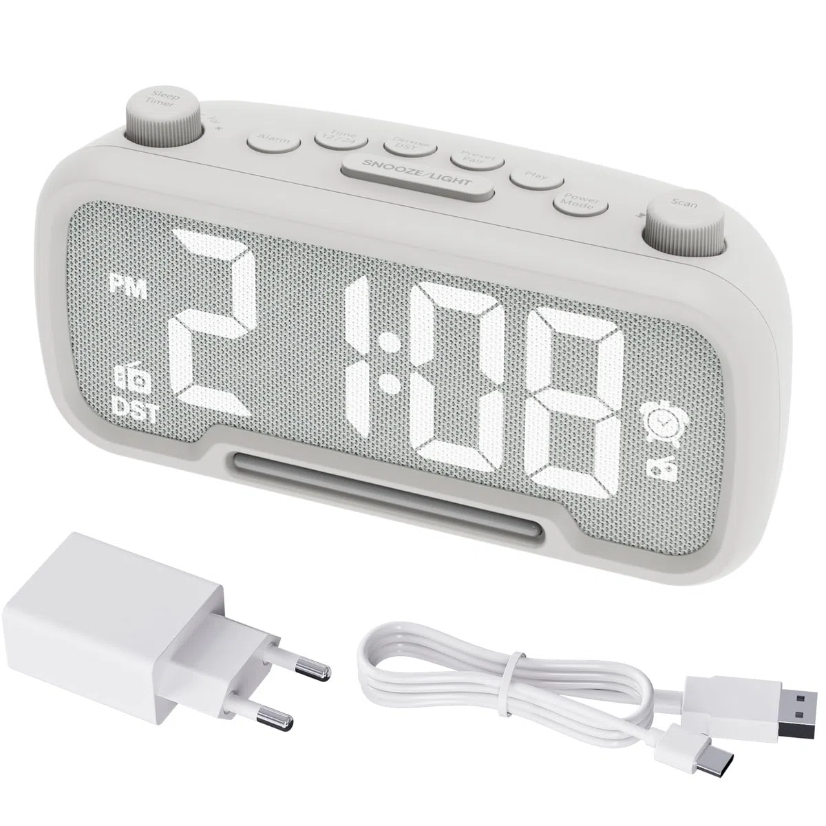 ROCAM Digitaler Radiowecker für das Schlafzimmer, mit warmem Nachtlicht und Bluetooth, Wecker Digital mit Einstellbarer Helligkeit, Schlummer, FM-Radio, Sleep-Timer, USB-A- und Typ-C-Ladeanschluss