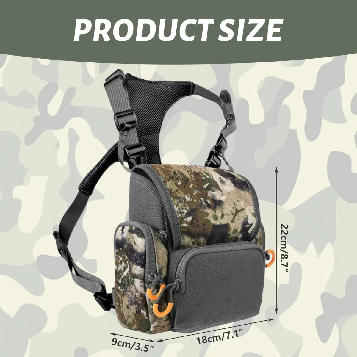 Brusttasche für die Jagd, Fernglas-Geschirr, atmungsaktiv, verstellbar, Jagd-Brusttasche mit Mehreren Taschen, wasserdicht, für Männer und Frauen, Tarnung
