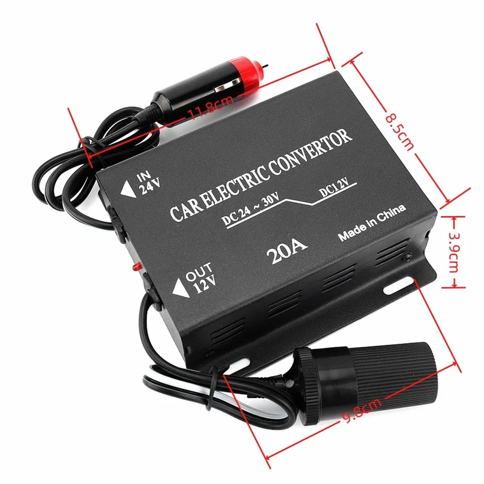 24V Auf 12V Auto Konverter, 20A Auto Stromrichter Abwärtsstromversorgungs-Stromrichter, Auto-Stromversorgungswandler Abwärtswandler Zigarettenanzündertyp für Car Audio LED Radio LKW Yacht