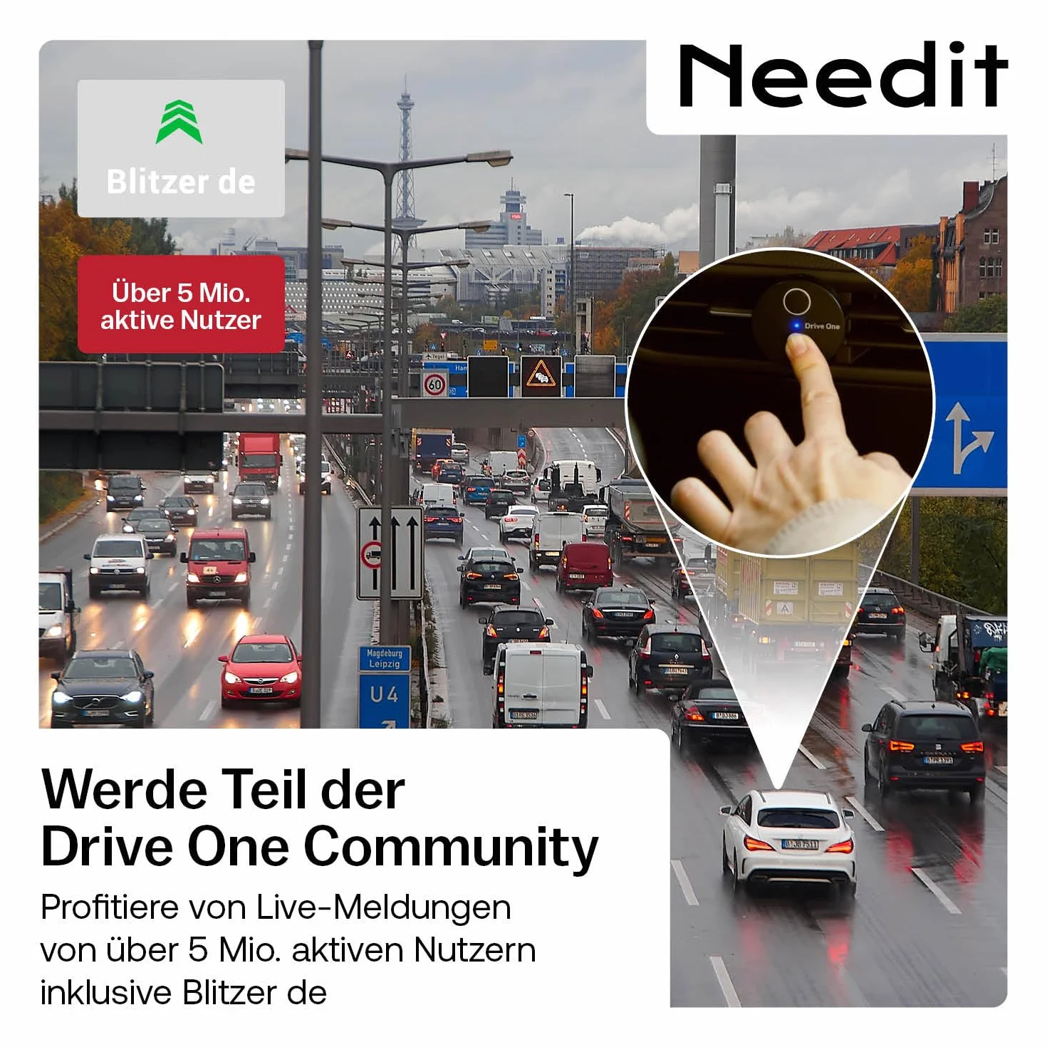 Needit Drive One 2 Verkehrswarner [Neues Modell 2026] I Warnt vor Kontrollen und Gefahren im Straßenverkehr I LED Anzeige automatisch aktiv I Daten von BlitzerApp