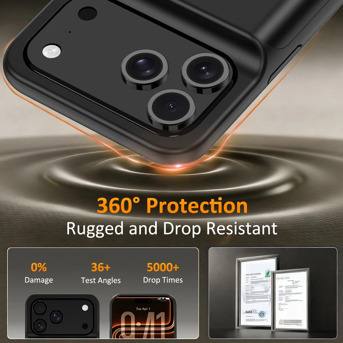 Akkuhülle für iPhone 17 Pro(6.3"), 8500mAh Tragbares Ladegerät Ultradünn Erweiterter Akku Hülle Telefonladegerät und Schutzhülle mit Ladefunktion für iPhone 17 Pro- Schwarz