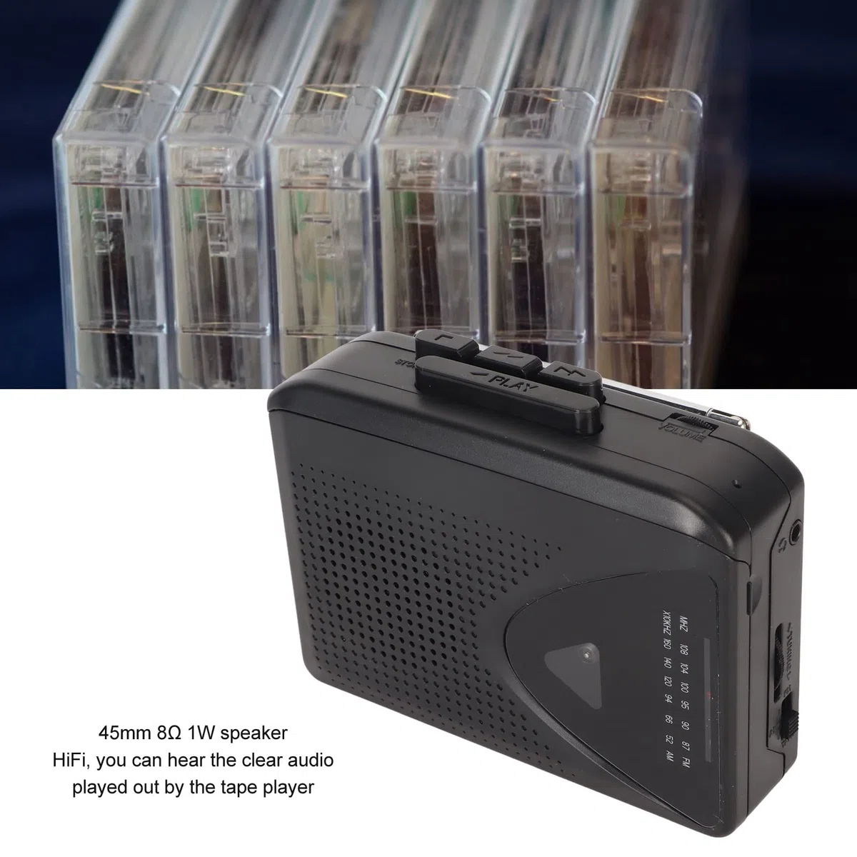 Tragbarer Kassettenspieler, Retro-FM-AM-Radio-Walkman mit Lautsprecher und Kopfhöreranschluss, Kassetten-zu-MP3-Konverter, Kassettenrekorder für Reisen, Sport (Schwarz)