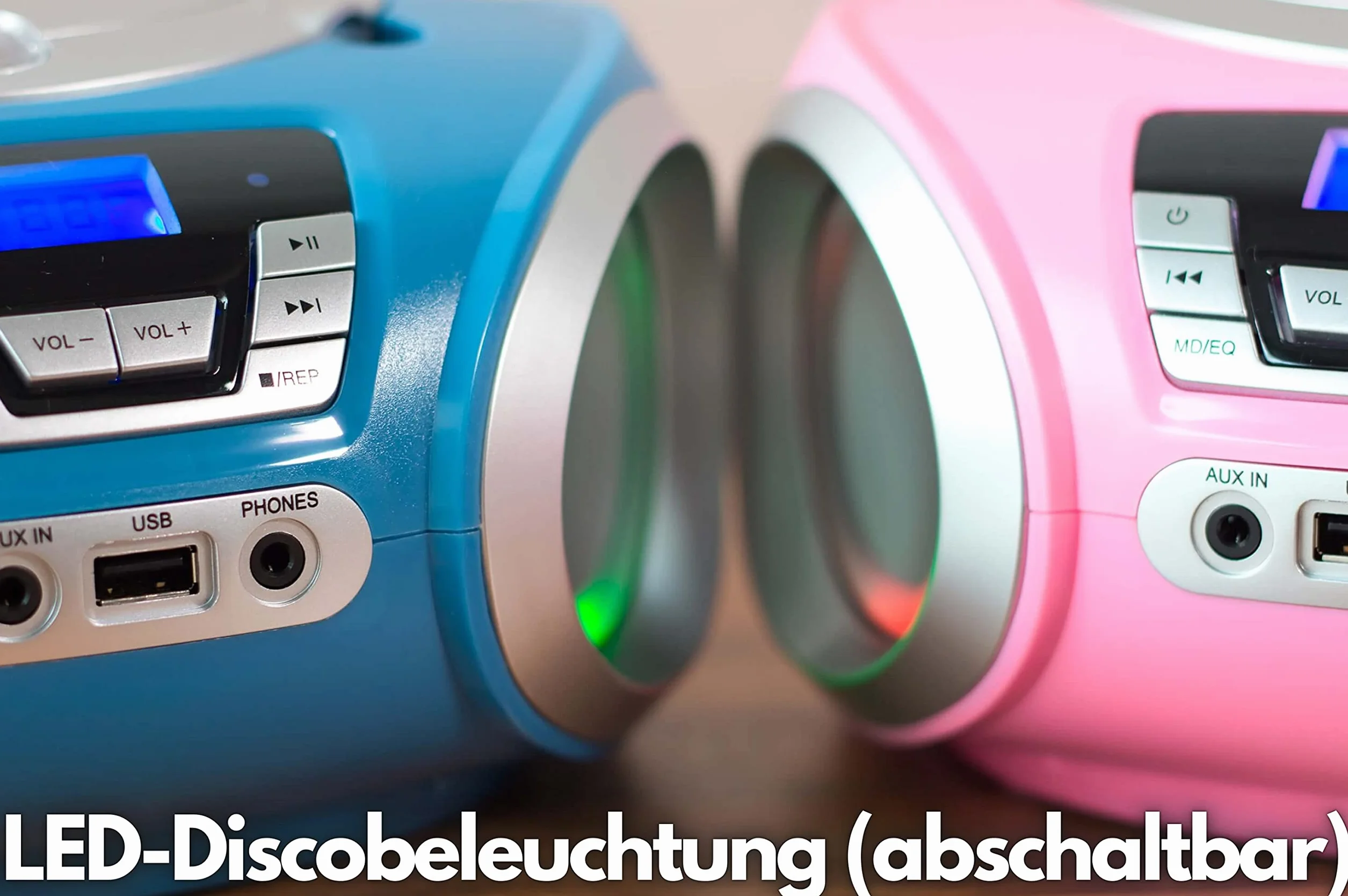 CD-Player mit LED-Beleuchtung | Kopfhöreranschluss | Tragbares Stereo-Radio | Kinderradio | Stereoanlage | USB | CD/MP3-Player | UKW-Radio | Kopfhöreranschluss | AUX-Eingang