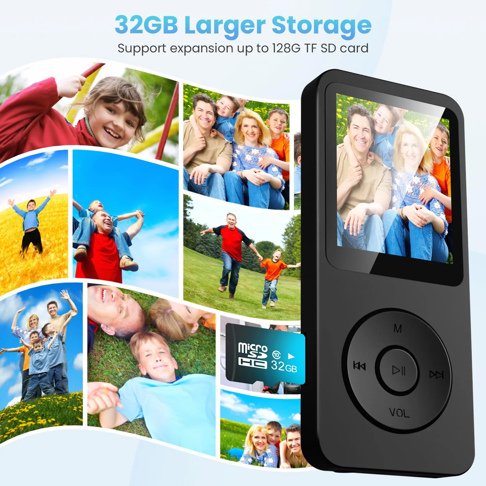 32GB MP3 Player - Bluetooth 5.3 mit 1.8" TFT Farbbildschirm mit Kopfhörer HiFi Musik Kinder MP3-Player mit Lautsprecher FM-Radio E-Book Aufnahme Unterstützung bis zu 128 GB