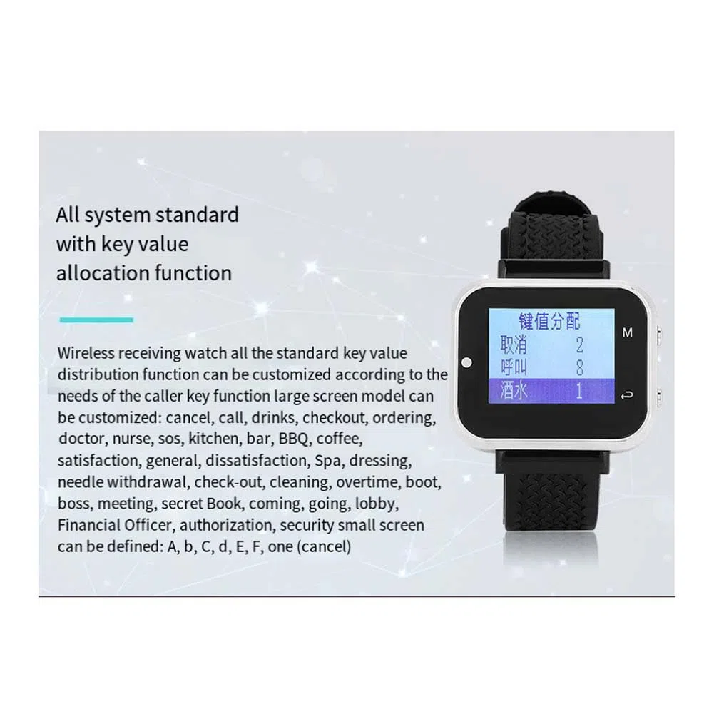Wireless Calling System für Restaurants 2 Watch Waiter Pager 15 Restaurant Table Call Button Transmitter Wireless Calling System EU Plug