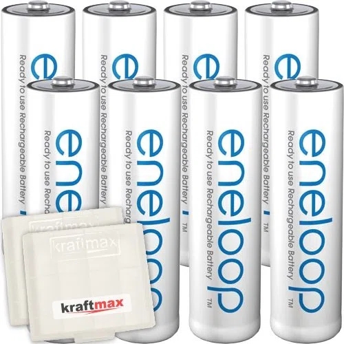 8er Pack Panasonic Eneloop AA/Mignon Akkus - Neueste Generation - Hochleistungs Akku Batterien in Kraftmax Akkuboxen V5