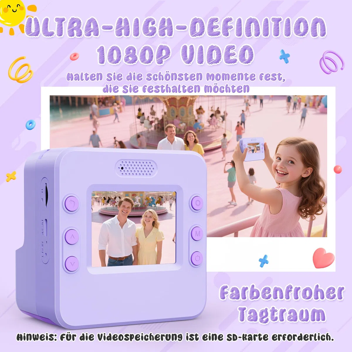 Kinderkamera, Sofortdruck-Spielzeug für Teenager-Mädchen: Flip-Up-Kameras, Geschenk für Mädchen im Alter von 3–16 Jahren (für Weihnachten oder Geburtstag), 1080P HD-Digitalvideo-Sofortdruckkameras mit