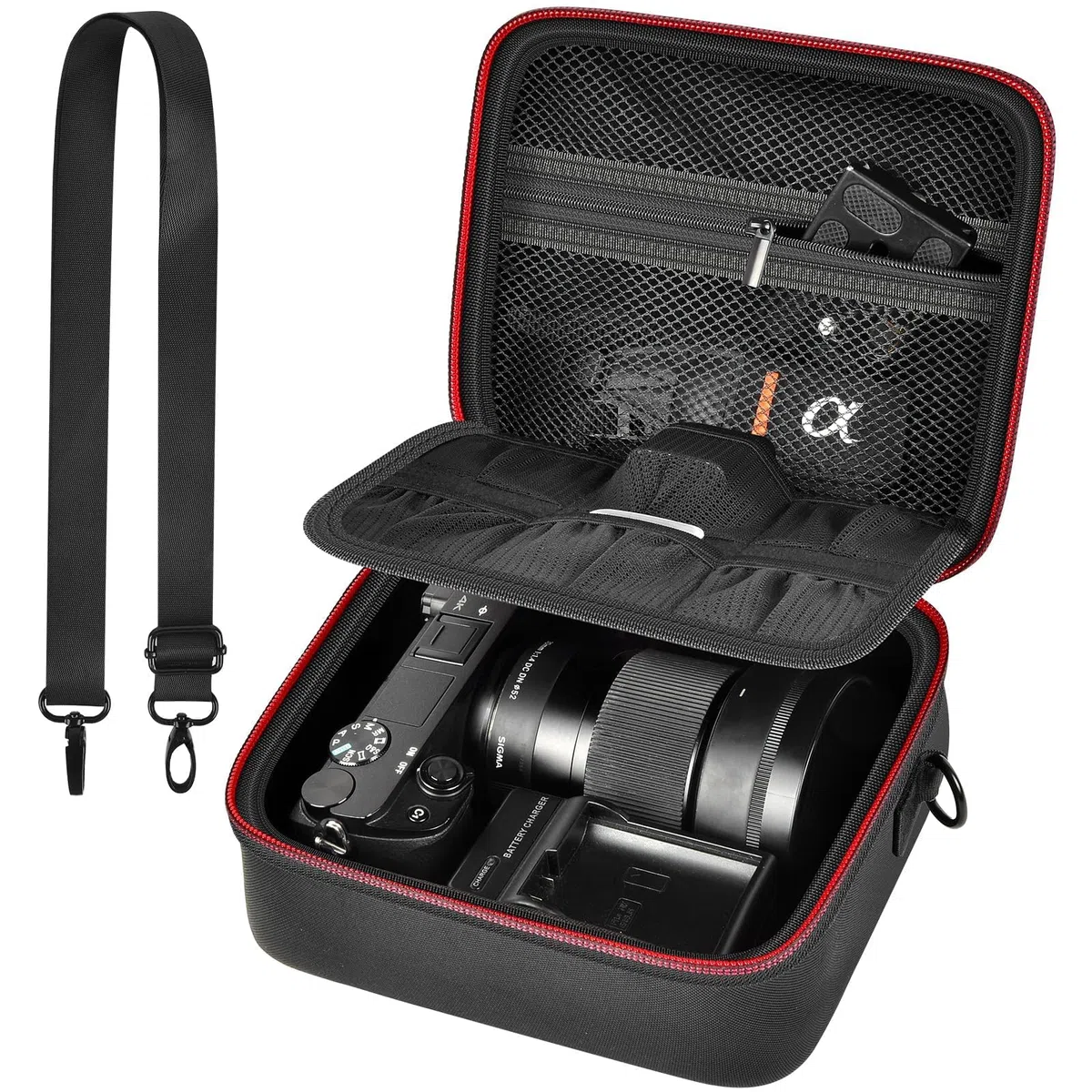 casmilee Kameratasche für Sony Alpha ZV-E10 Alpha a6400/ a6700/ a6100/ a6000/ a6600/ a6500 spiegellose Digitalkamera, harte Reisetasche mit Schultergurt für Objektiv & Zubehör (Schwarz, Medium)