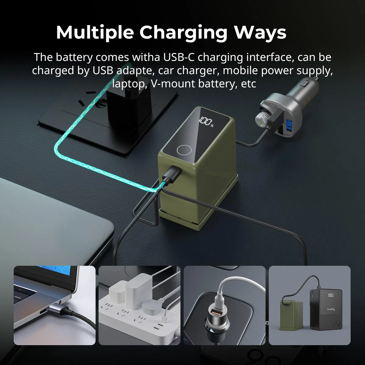 SMALLRIG Akku für NP-F970 10500mAh Replacement Battery für Sony NP-F970 F750 F550, PD 36W USB-C 3,5H Schnellladung, Kamera-Akku mit OLED-Bildschirm für Kamera, Videoleuchte, Camcorder, Grün - 4577