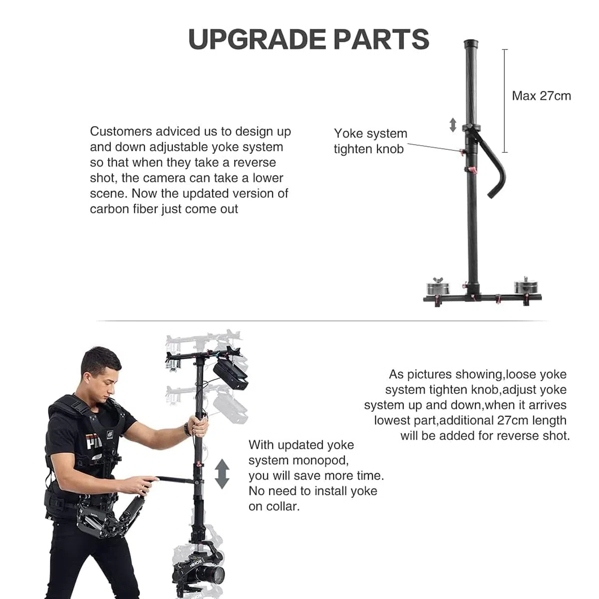DF DIGITALFOTO Thanos Pro II Stützweste Steadicam System für Crane 3s RS 2/RSC 2 Gimbal mit Drehbarem Einbeinstativ, Kompatibel mit Allen Gimbals mit 1/4 oder 3/8 Zoll Schraubenloch