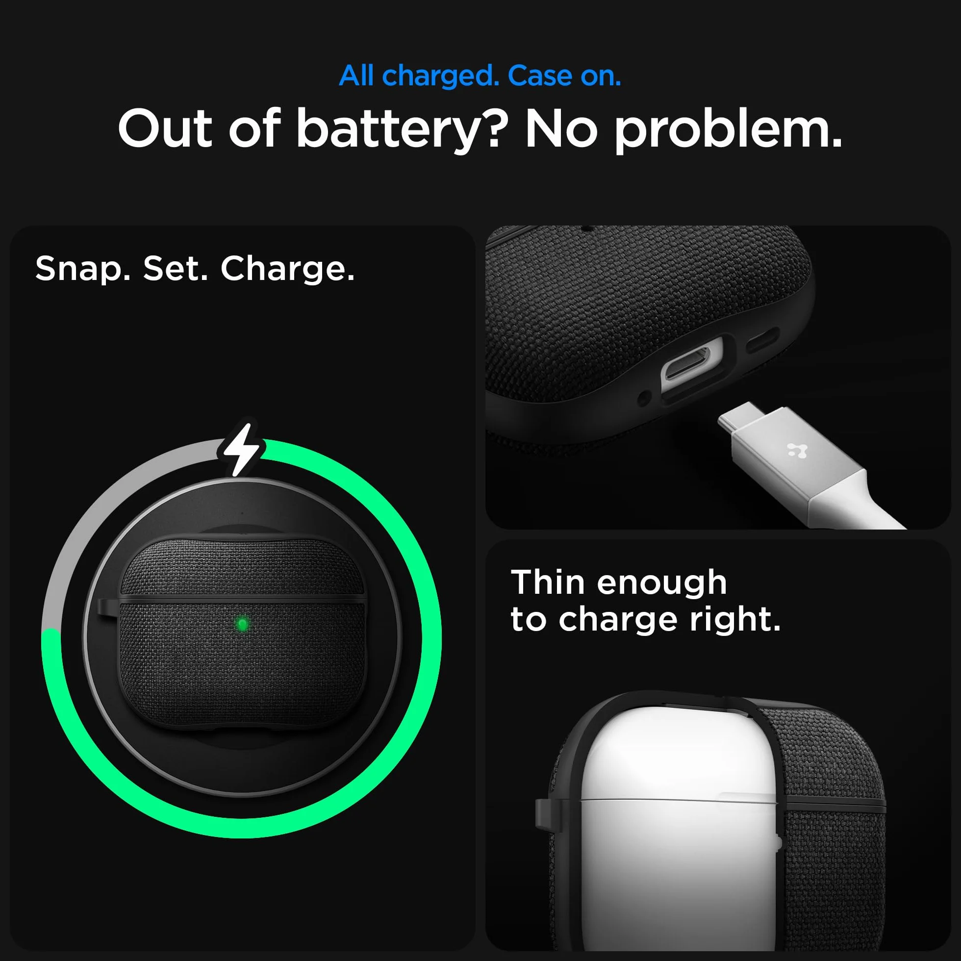 Spigen Urban Fit Hülle für AirPods Pro 3. Generation (2025), Schutzhülle aus Nylon und PC mit Karabiner - Schwarz