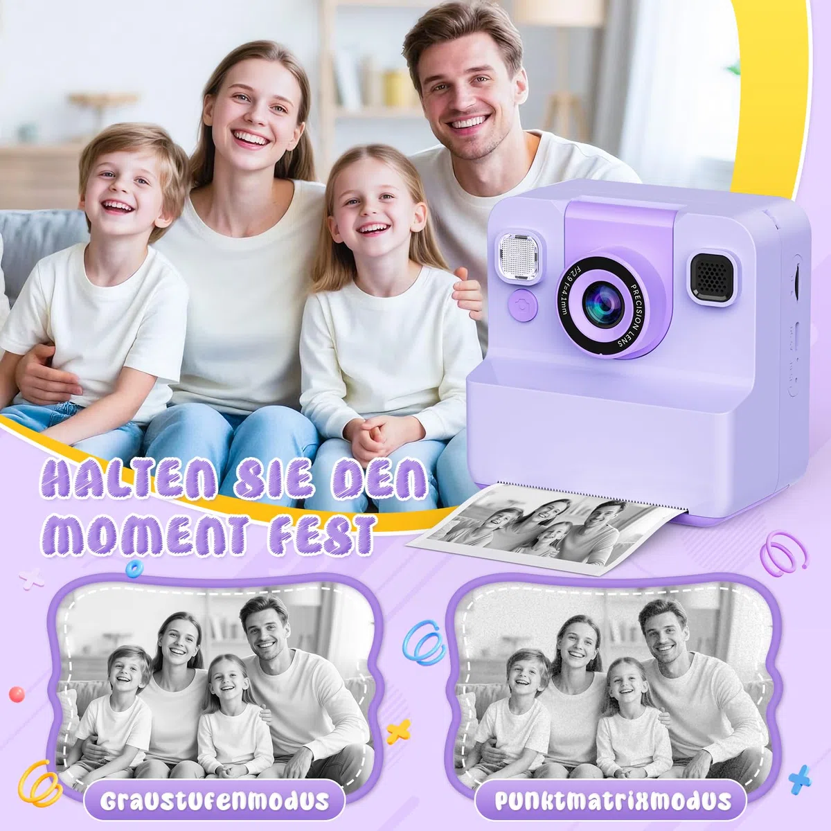 Kinderkamera, Sofortdruck-Spielzeug für Teenager-Mädchen: Flip-Up-Kameras, Geschenk für Mädchen im Alter von 3–16 Jahren (für Weihnachten oder Geburtstag), 1080P HD-Digitalvideo-Sofortdruckkameras mit