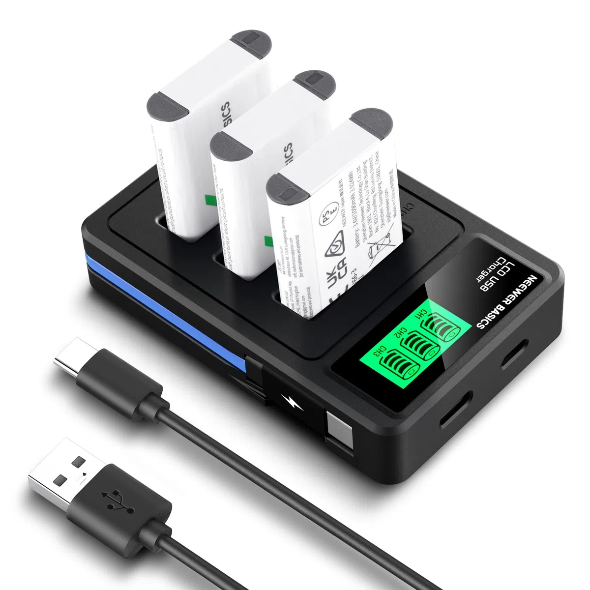 NEEWER Basics 3 Stück NP-BX1 Ersatzbatterien mit USB Dreifach Ladegerät, 1090mAh Kamera Backup Stromversorgung Kompatibel mit Sony ZV1 ZV-1 II Cybershot RX100 RX100II RX100M II HDR-AS15 HDR-AS30