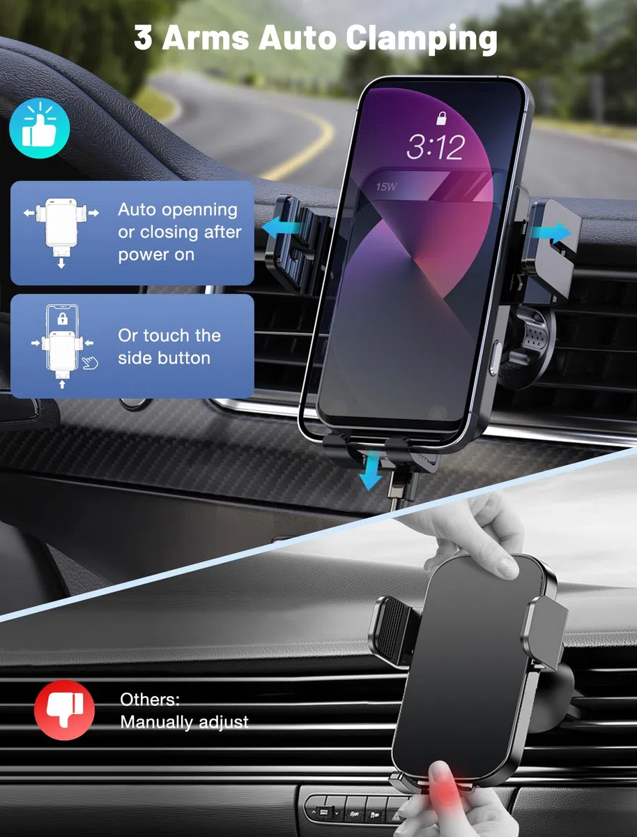 MOKPR Handyhalterung Auto mit Ladefunktion, 15W Induktive Ladestation Auto Handyhalterung Auto Induktives Laden Handyhalterung für iPhone 17/16/15/14/13/12 Samsung Huawei LG Xiaomi usw (Schwarz)