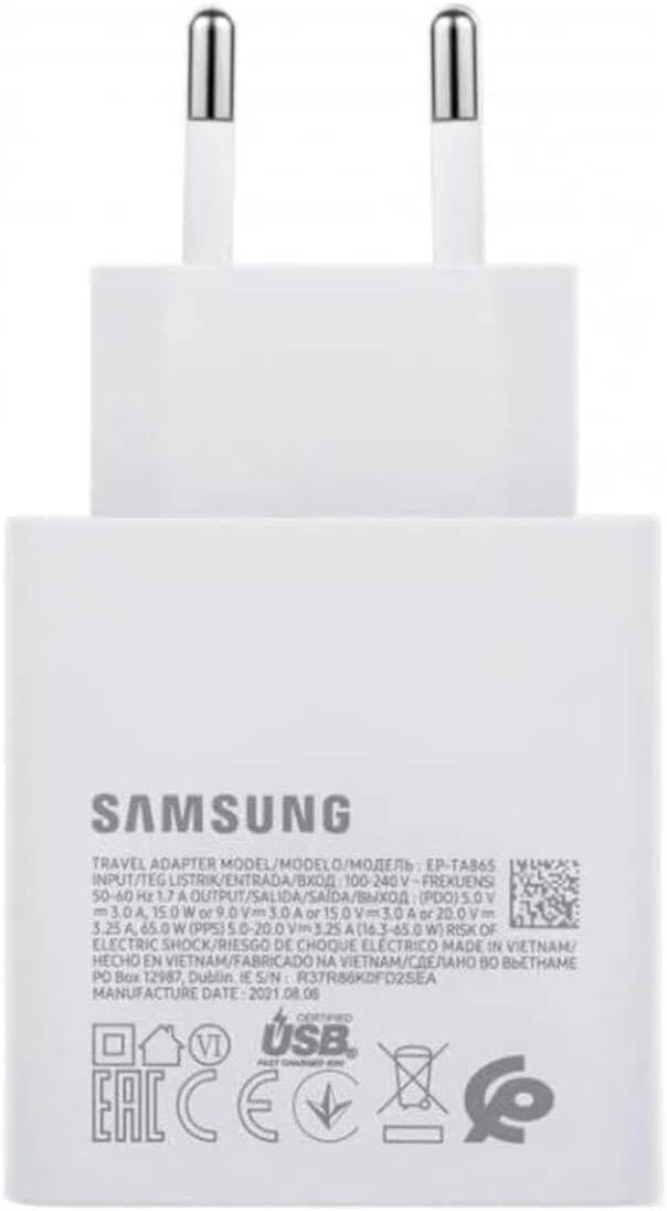 EP-TA865 Ladegerät Netzteil Travel Adapter Super Fast Charging 65W Kompatibel mit Samsung USB Typ C Type-C Weiß Bulk (ohne Verpackung) (1)